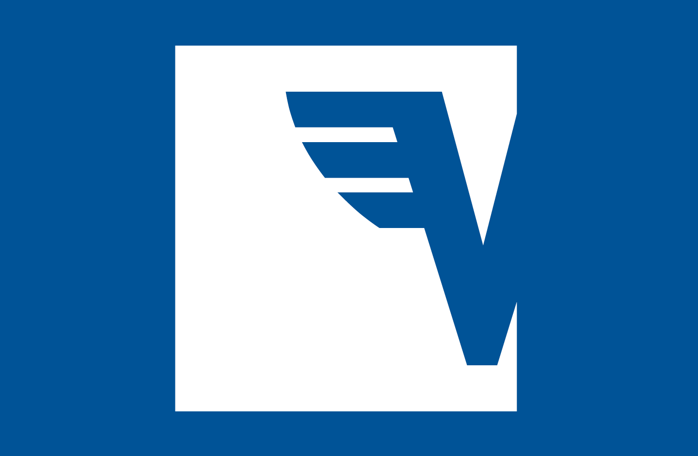 Auf blauem Hintergrund erscheint ein weißes Quadrat. Darüber befindet sich ein blaues Volksbank-Logo, das mit dem Hintergrund verschmilzt.