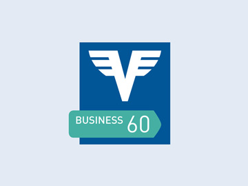 Business Klassik Konto Logo in Blau und Türkis auf hellblauem Hintergrund.